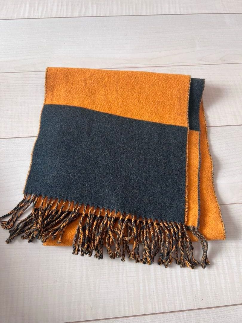 HERMES　エルメス　 カシミヤ マフラー　オレンジ ダークグリーン