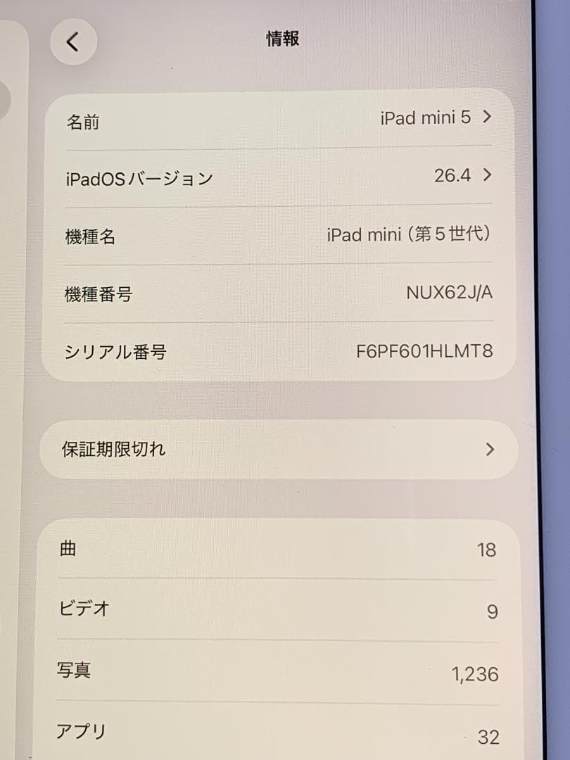 【バッテリー90%・Touch ID使用不可】iPad mini 5 64GB