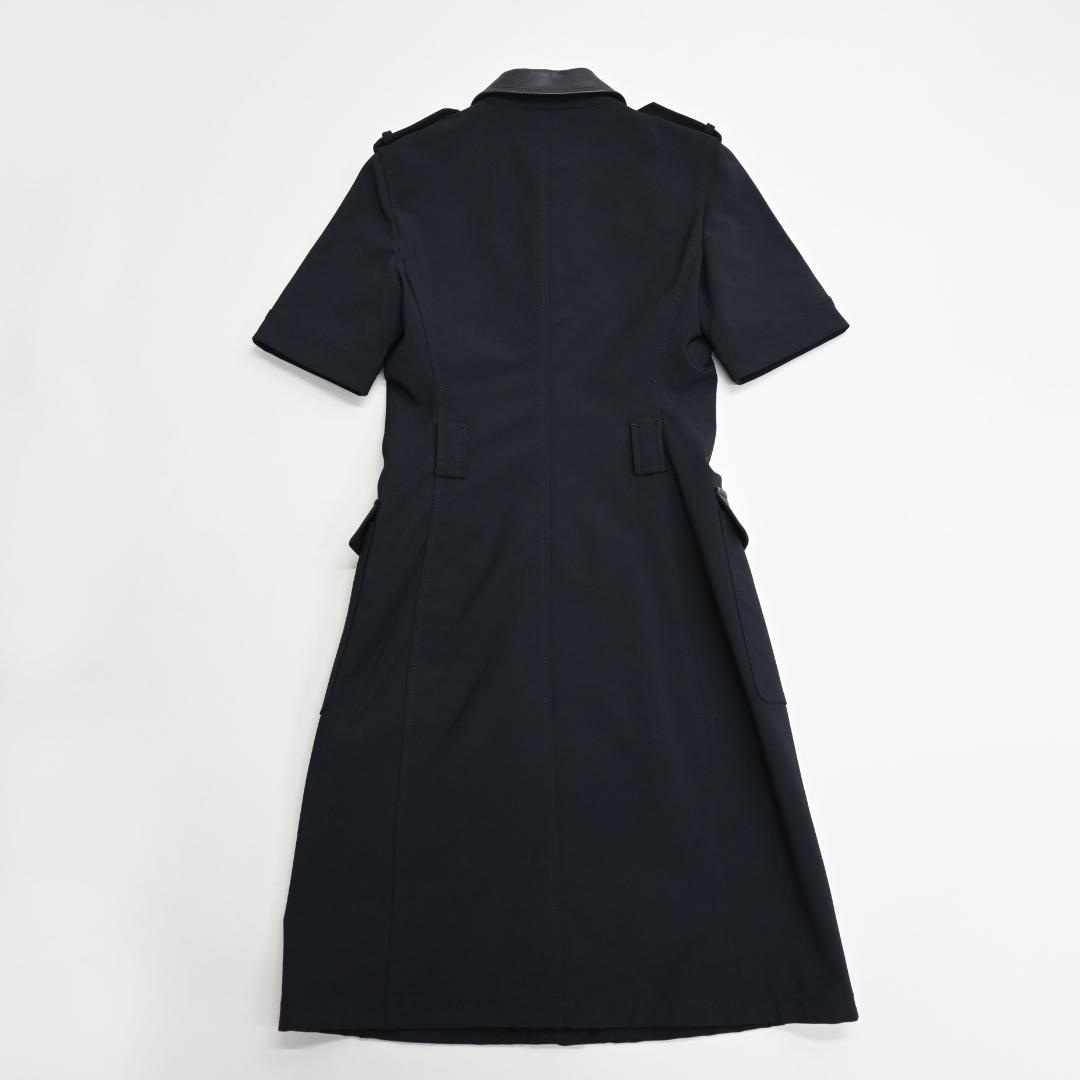 ■ 49068★ PRADA プラダ ワンピース ダークネイビー レザー切替”