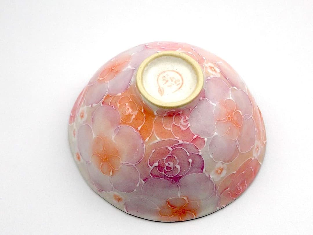 新品　工房ゆずりは　飯碗　釉彩紅花　ご飯茶碗　母の日　プレゼント　記念品