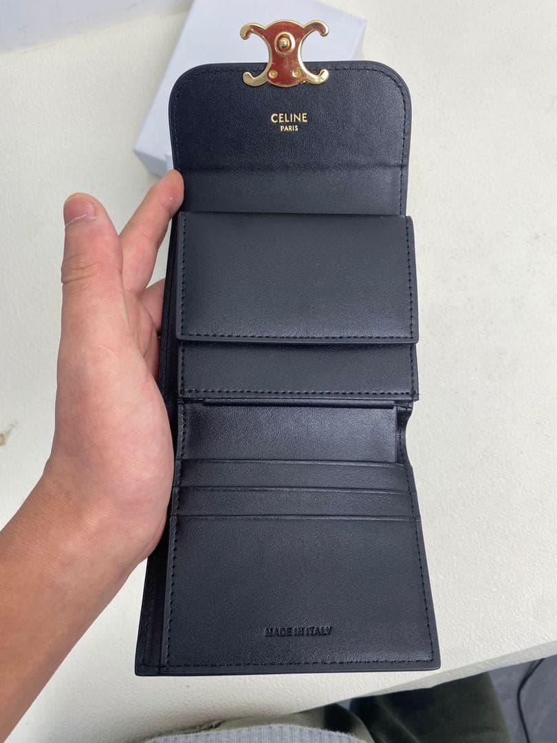 CELINE トリオンフ コンパクト ウォレット 三つ折り ブラック