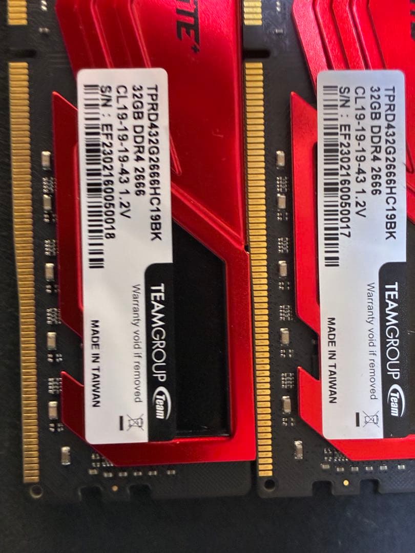 TEAMGROUP 32GB×２枚組合計64GB DDR4 2666MHz 動確