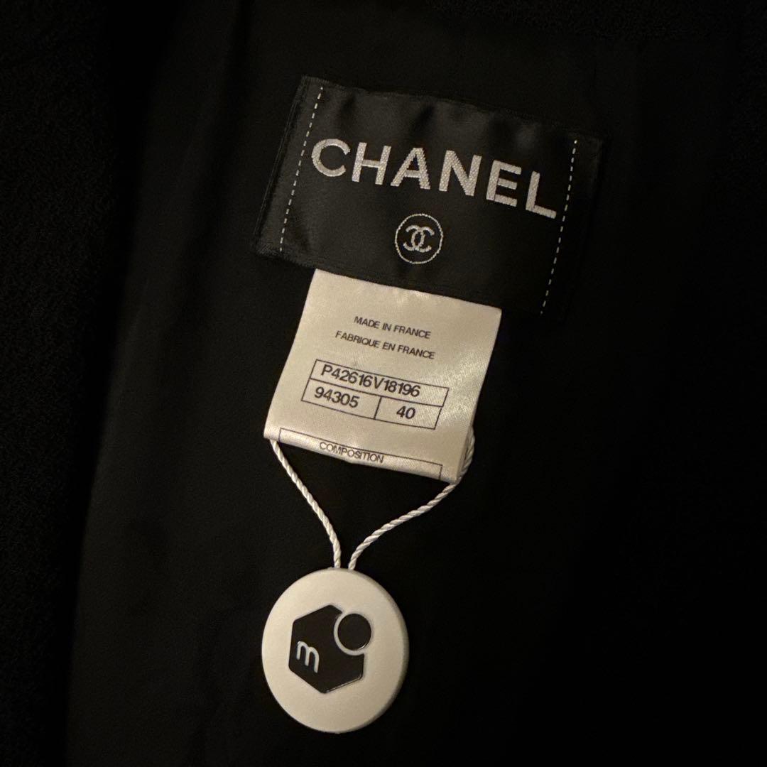美品◎シャネル CHANEL 単色ツイードセット アップ スーツ 黒 ココボタン