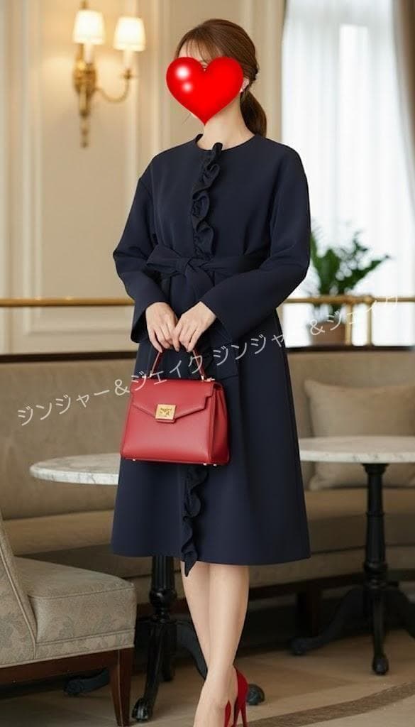 限定 極美品 YOKOCHANヨーコチャンフロントラッフルコート ベルト付紺38