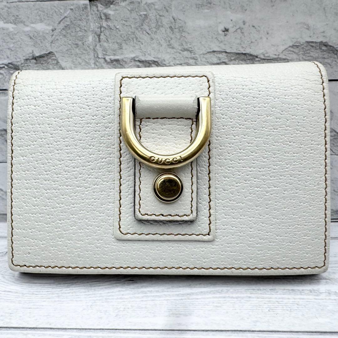 【美品】　GUCCI　名刺入れ　カードケース　レザー　ホワイト　GG　キャンバス