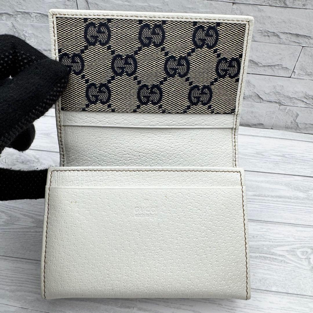 【美品】　GUCCI　名刺入れ　カードケース　レザー　ホワイト　GG　キャンバス