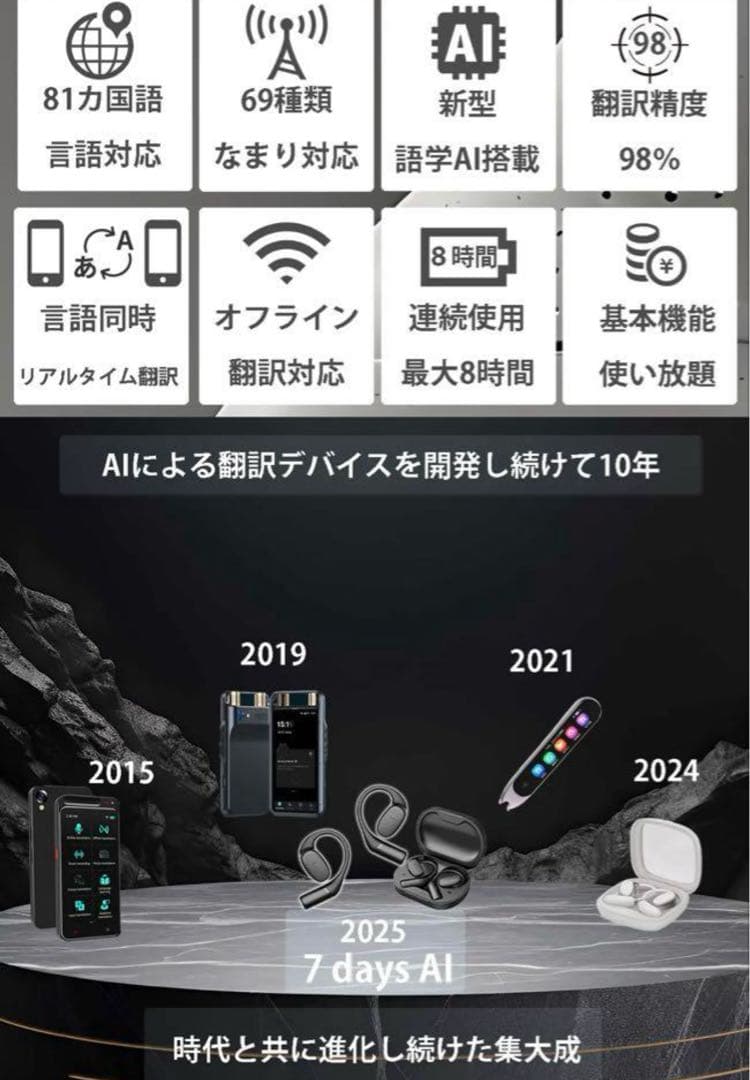 マクアケ 7days AI 英訳 英会話 翻訳 イヤフォン