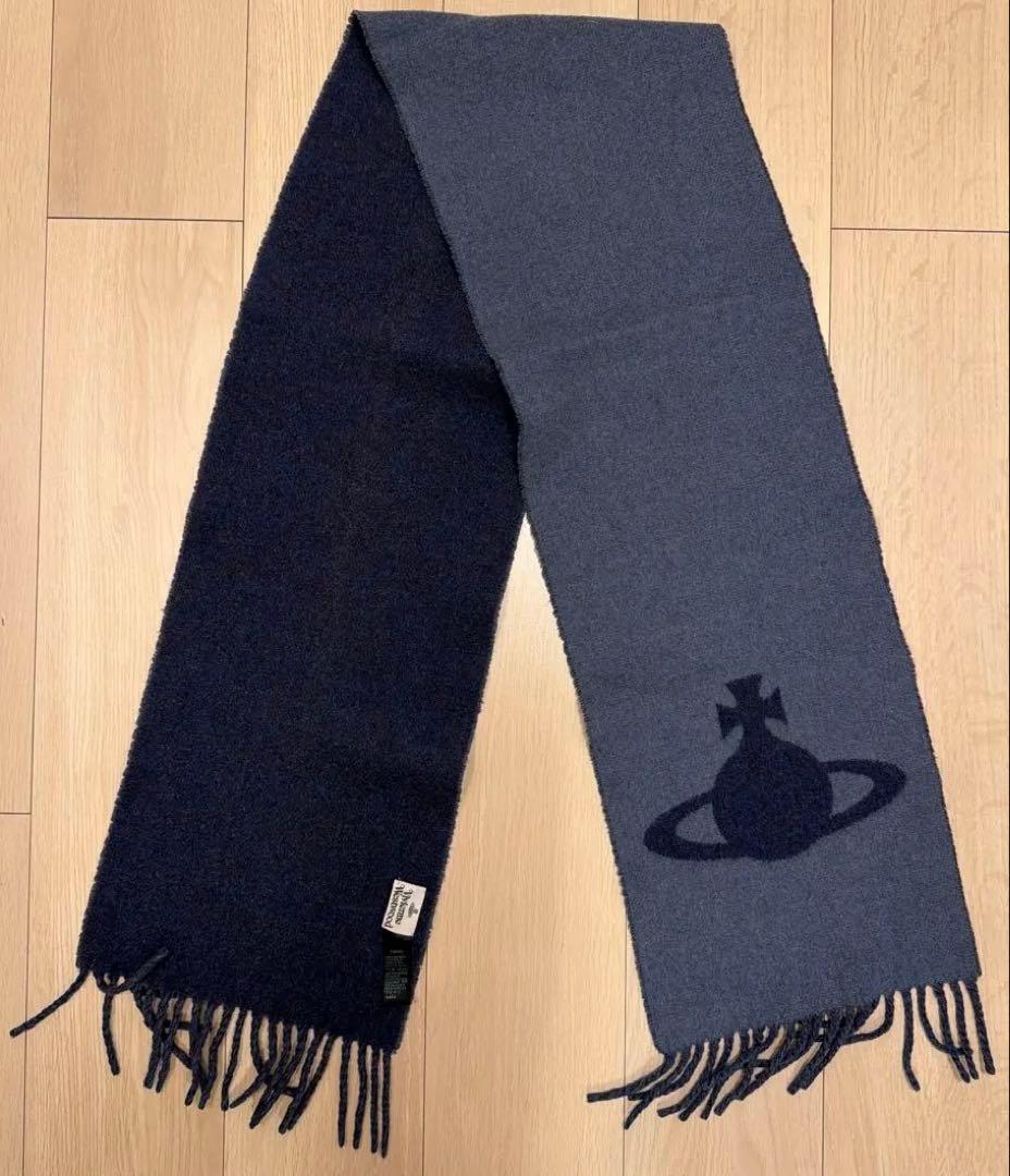 Vivienne Westwood マフラー ネイビー/グレー　ウール