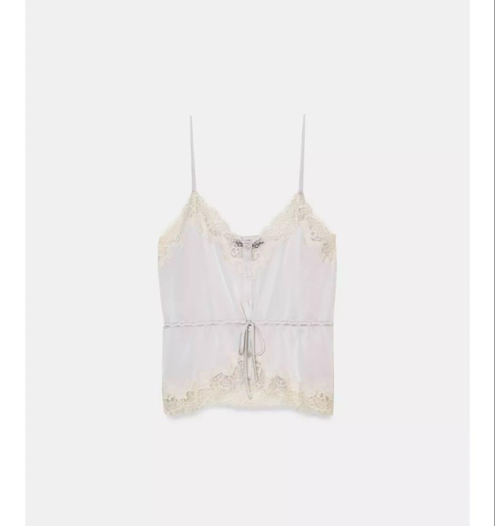 完売品⭐︎ZARA サテン レースキャミソール S パールグレー