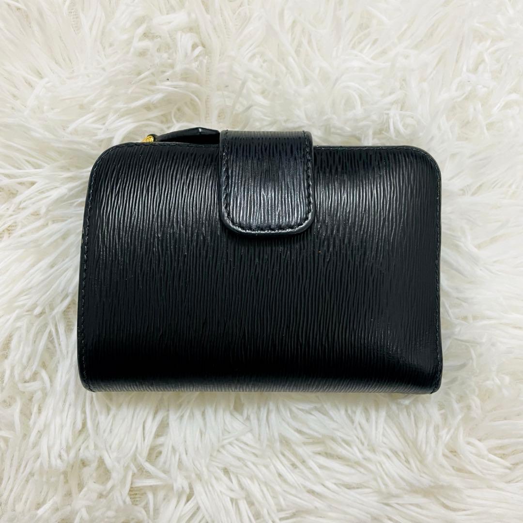 極美✨付属完備✨PRADA 二つ折り財布 トライアングルロゴ レザー 黒