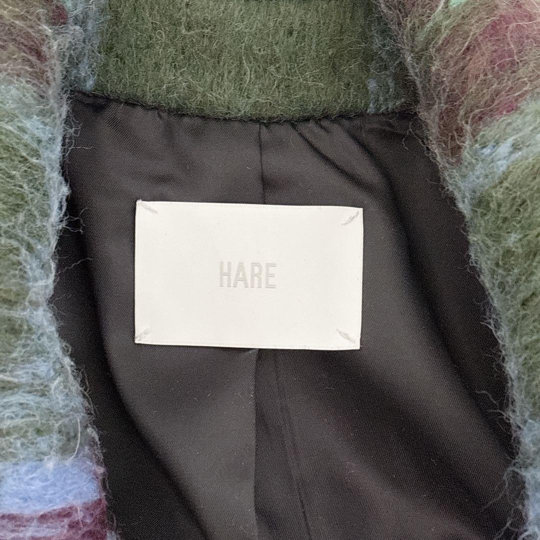 ハレ　HARE チェックシャギーコート　ウール混　ロングコート