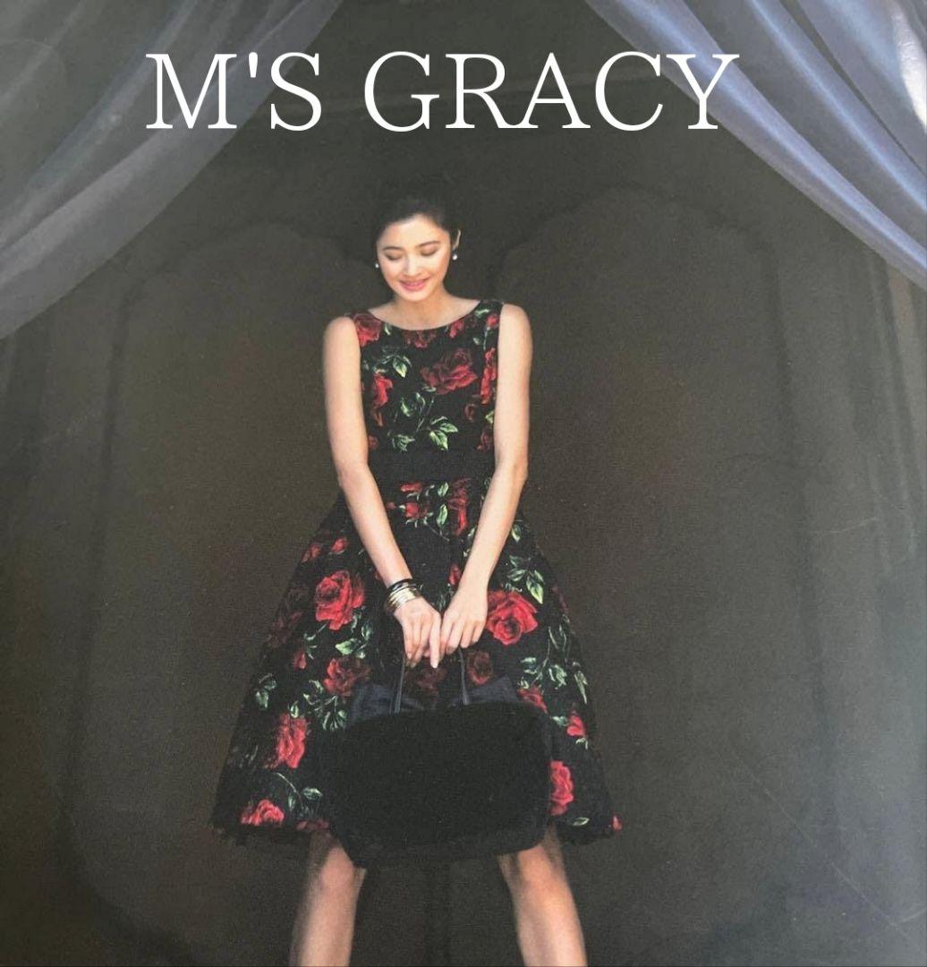 M'S GRACY カタログ掲載 バラ柄ワンピース リボンベルト付き