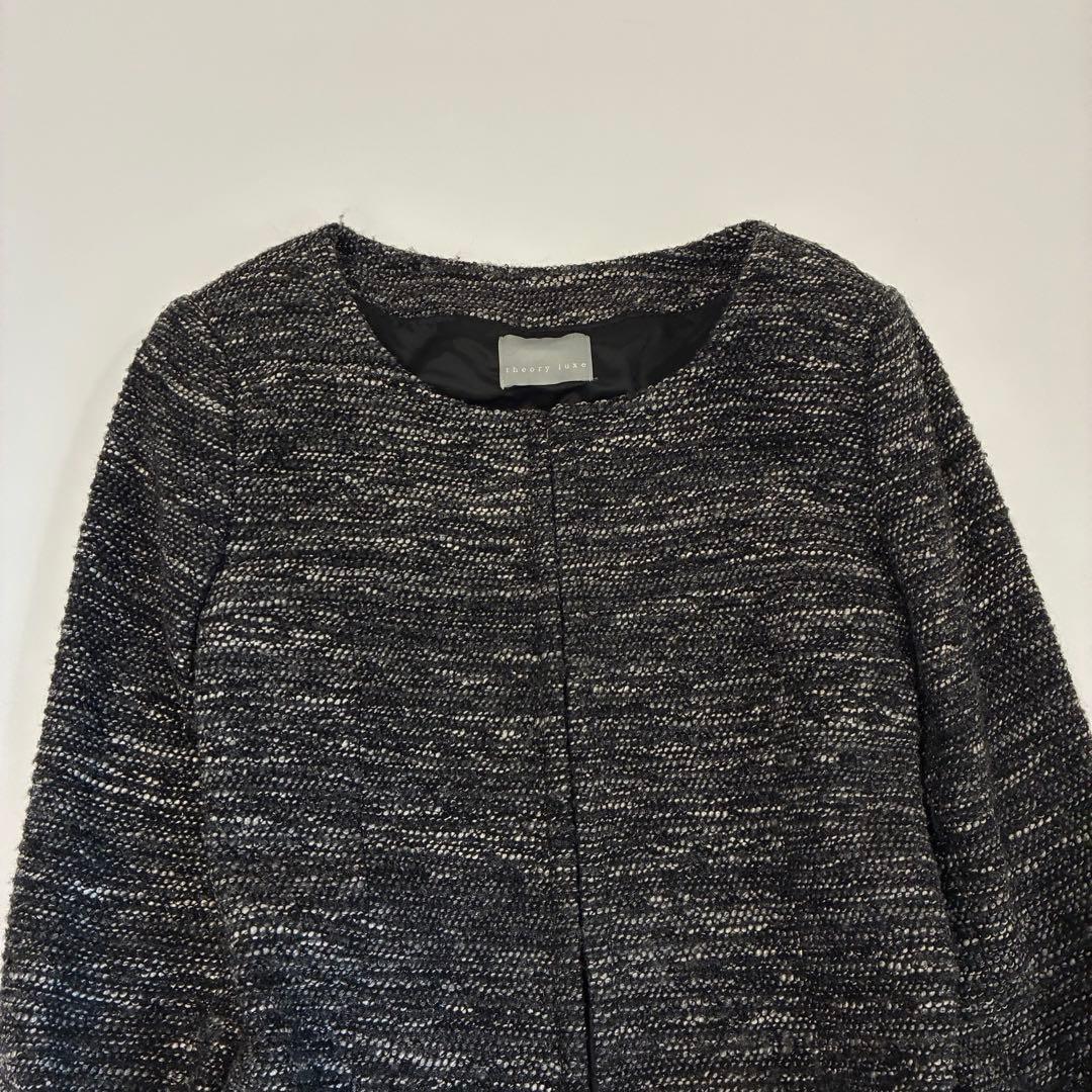 【美品】theory luxe ツイード ノーカラーコート フォックスファー