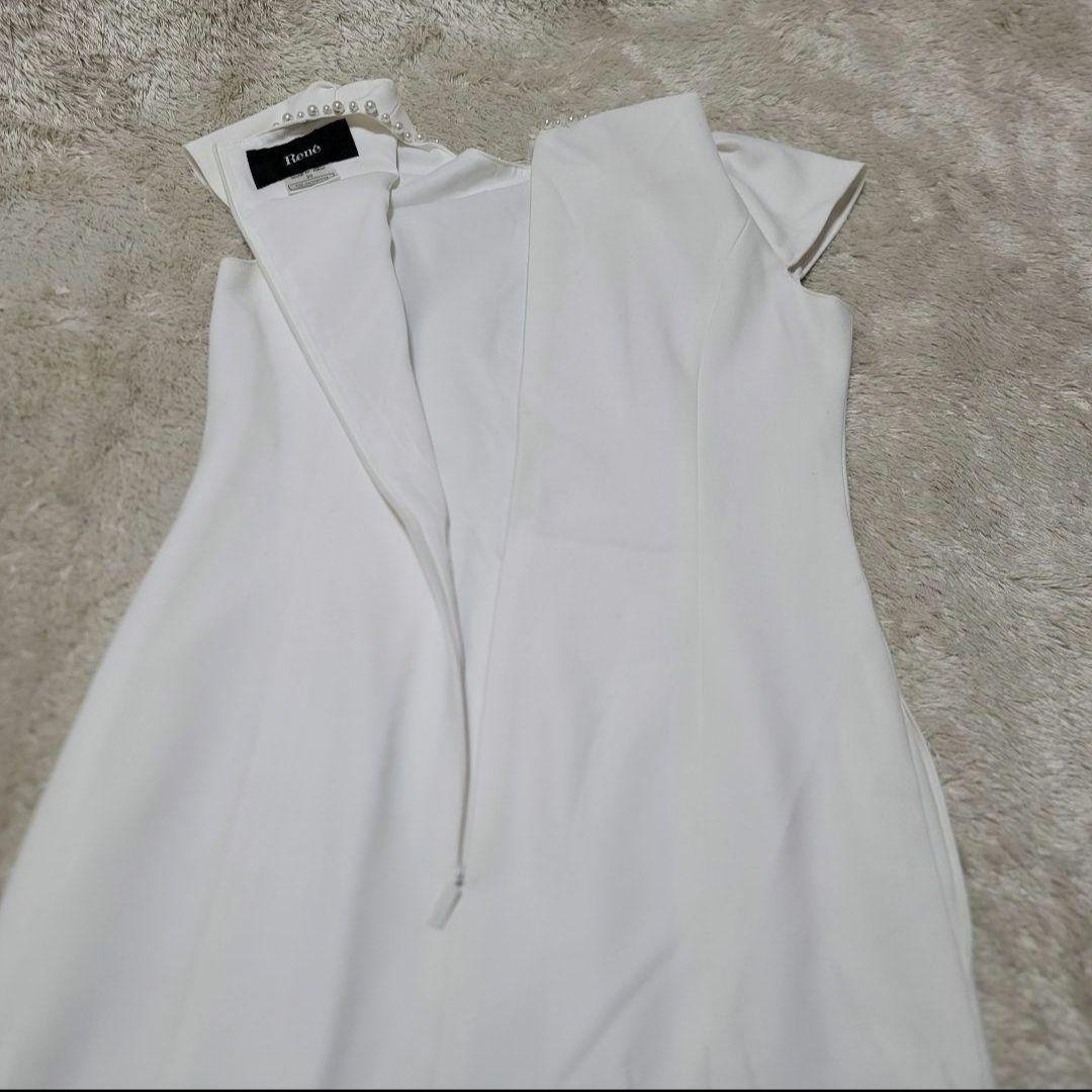 美品✨Rene ルネ ワンピース パール装飾 リボン ミモレ丈 ホワイト S