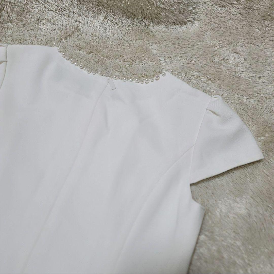 美品✨Rene ルネ ワンピース パール装飾 リボン ミモレ丈 ホワイト S