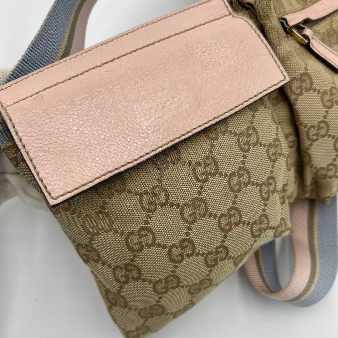 GUCCI GGキャンバス シェリーライン ウエストバッグ レザー　ピンク