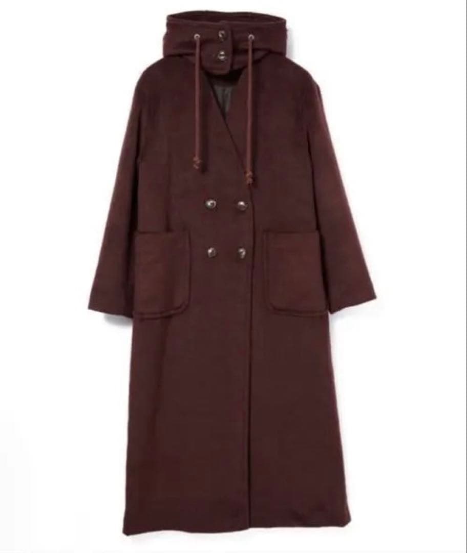 【新品未使用】pinue フード付きノーカラーコート BORDEAUX