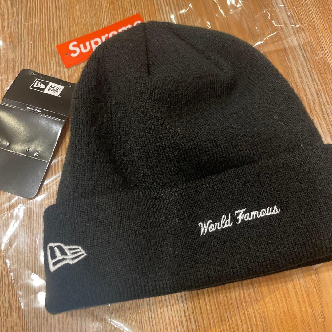 Supreme ニット帽 黒 2024 World Famous刺繍