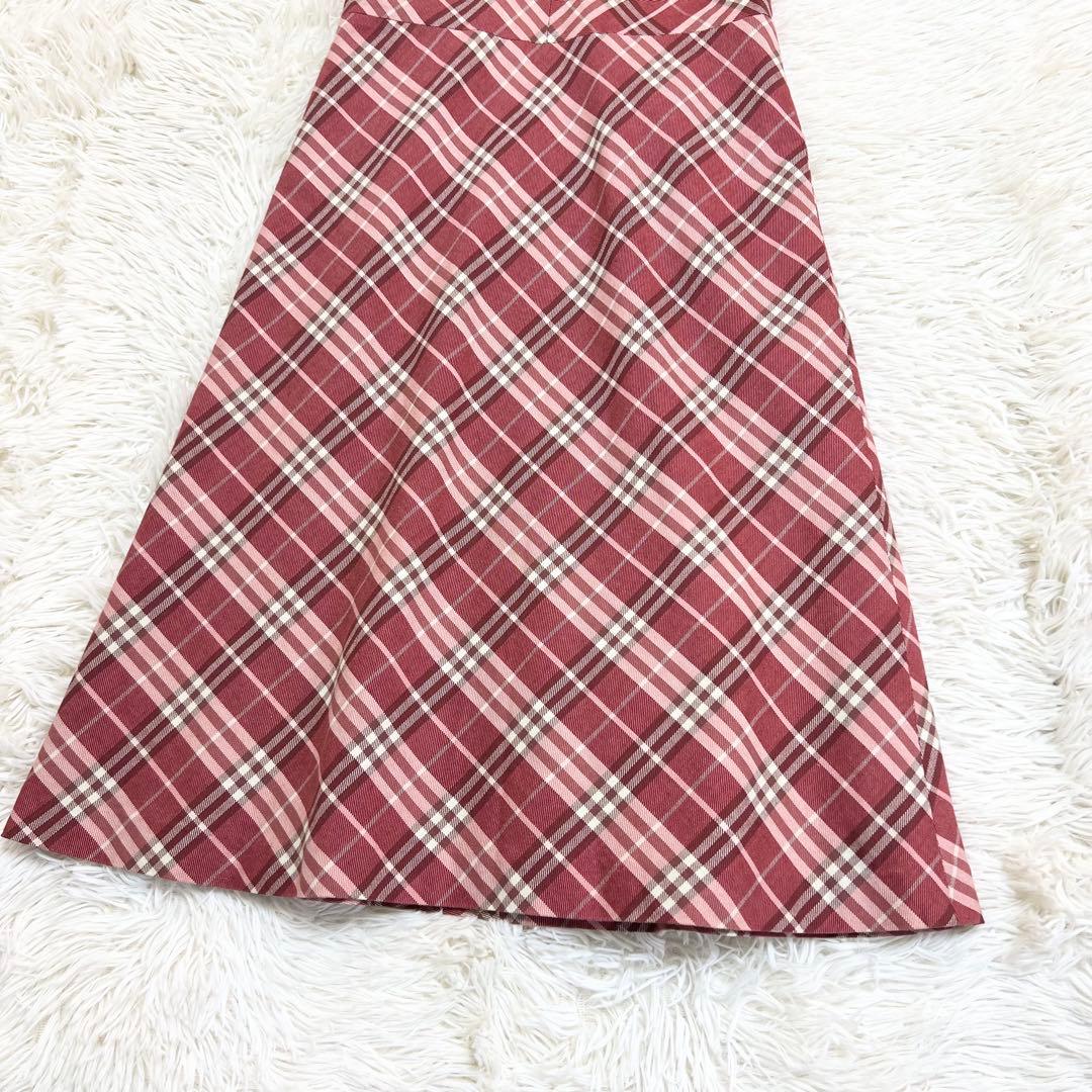 美品♡バーバリーブルーレーベル　ノバチェックワンピースAライン　赤系　38M人気