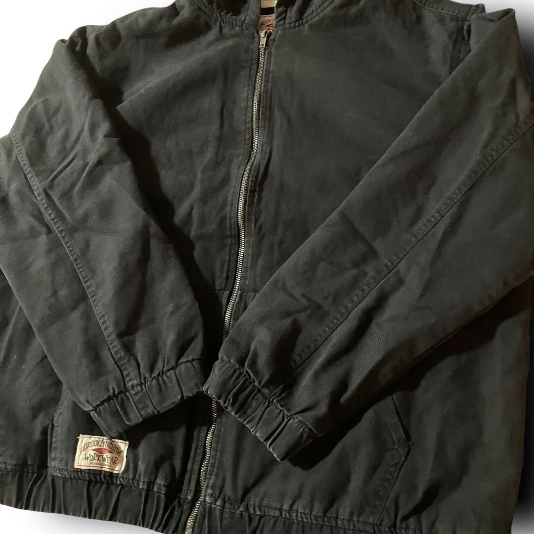 vintageダック地アクティブジャケット裏ボアフリース短丈フーディブラックXL