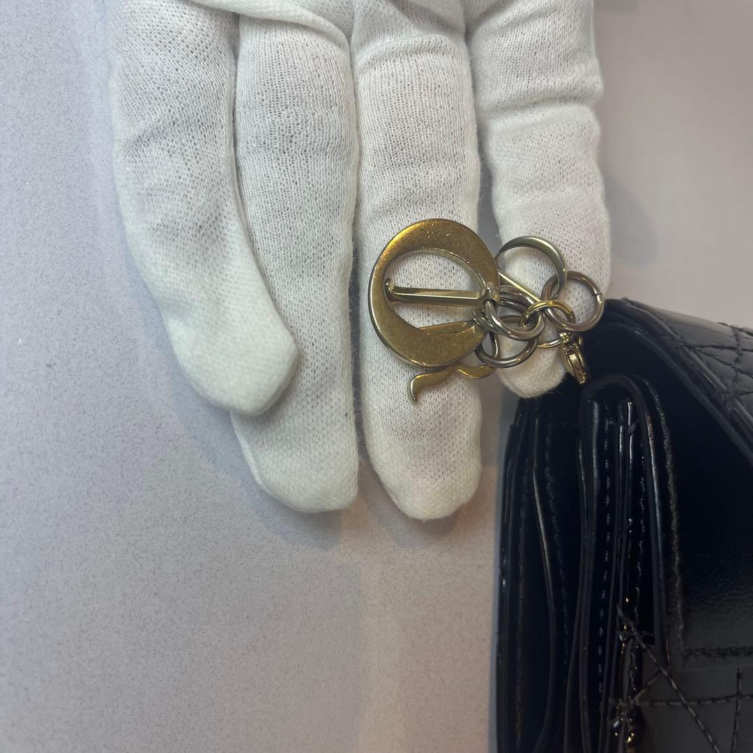 Dior 財布 レディディオール カナージュ ロータスウォレット エナメル 三折