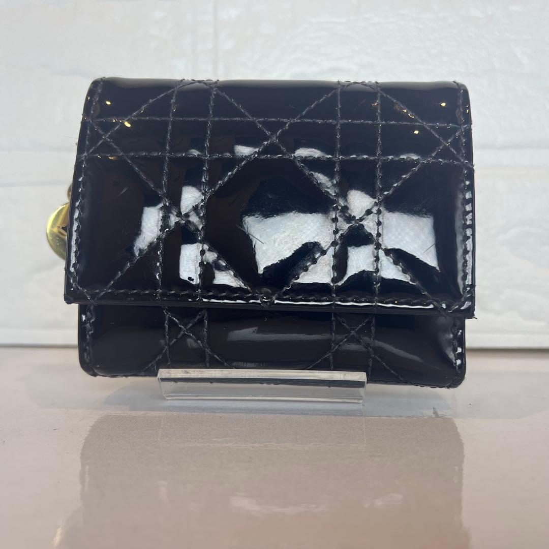 Dior 財布 レディディオール カナージュ ロータスウォレット エナメル 三折