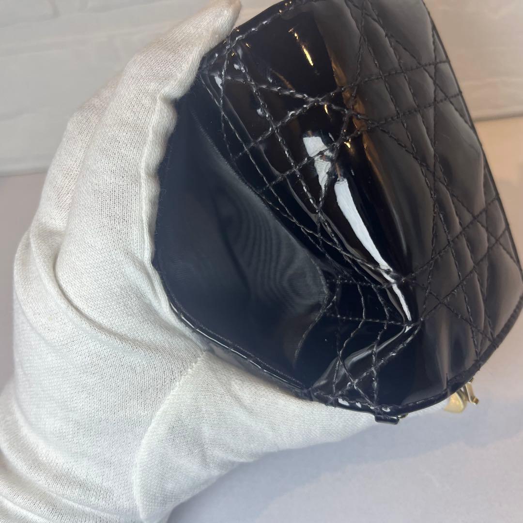 Dior 財布 レディディオール カナージュ ロータスウォレット エナメル 三折