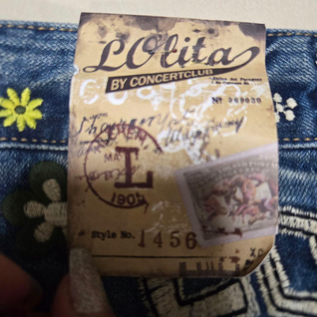新品 ロリータ ジーンズ デニム L 花柄 刺繍 Y2K フラワー　HANA