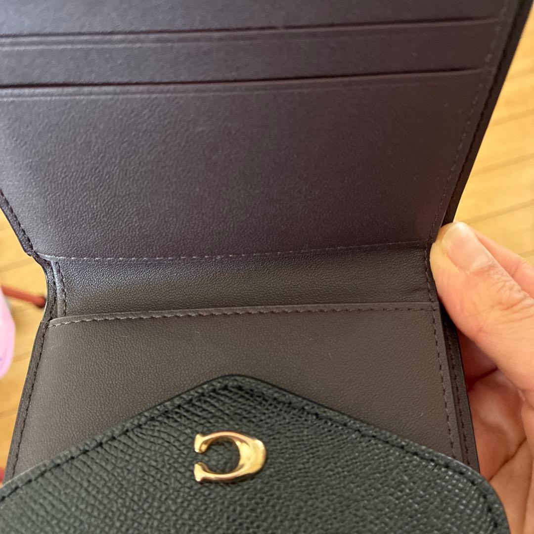 最終値下げ　COACH ブラックレザー 三つ折り財布 Cロゴ