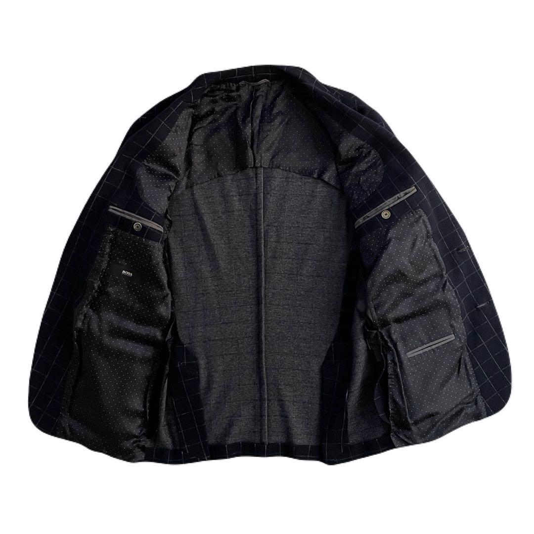美品 HUGO BOSS テーラードジャケット チェック ネイビー ツイード