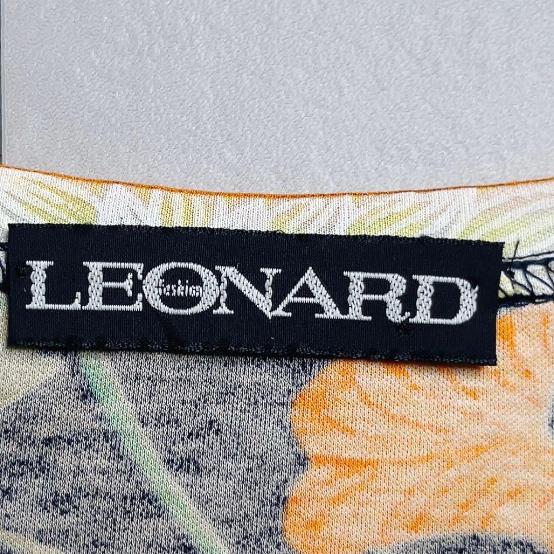 レオナール LEONARD 花柄 Tシャツ 総柄 紺　ネイビー×マルチ M