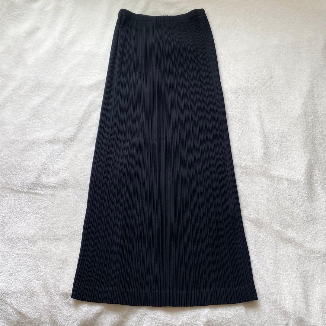 ISSEY MIYAKE ロング プリーツ タイトスカート ブラック