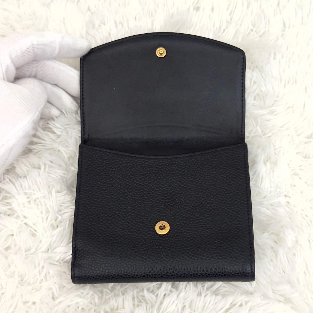 極上美品✨CHANEL シャネル キャビアスキン 折り財布 ココマーク ブラック