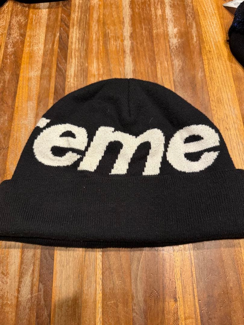 Supreme ロゴ ニットビーニー 黒