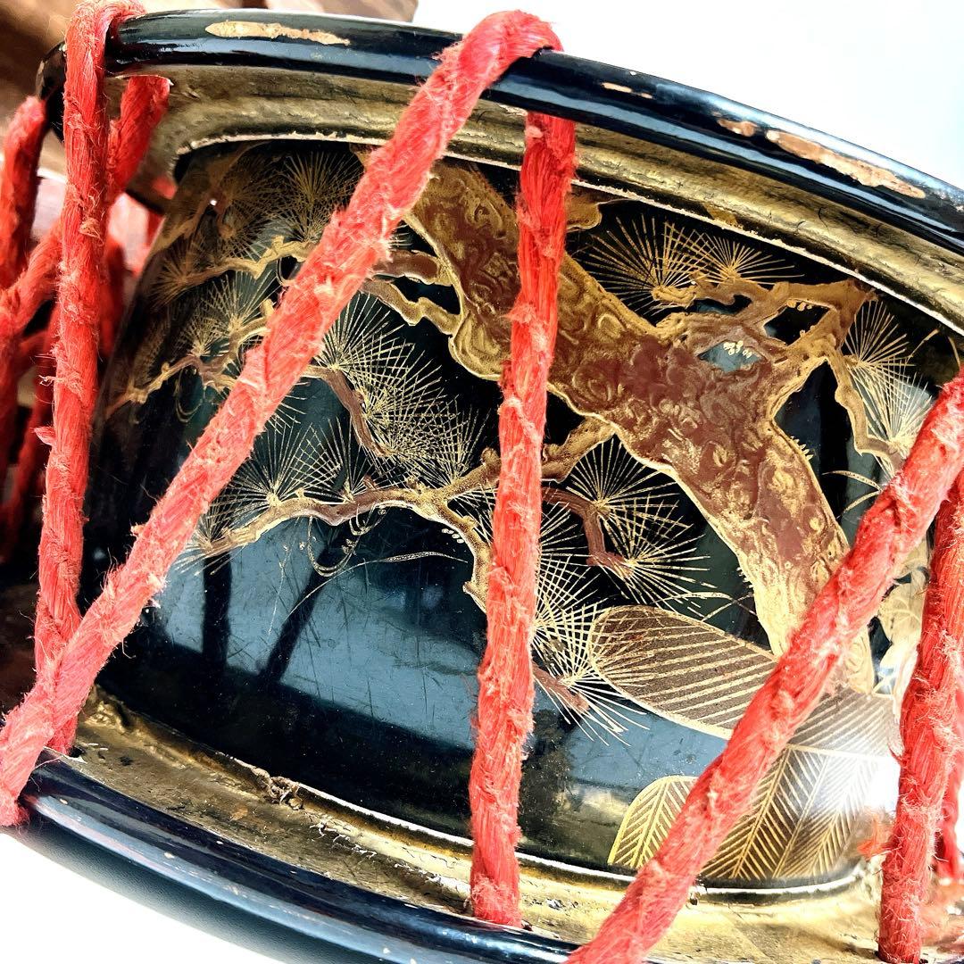 【蔵出し品・希少】 締め太鼓 和太鼓 蒔絵 金彩 直径34.5cm 明治44年
