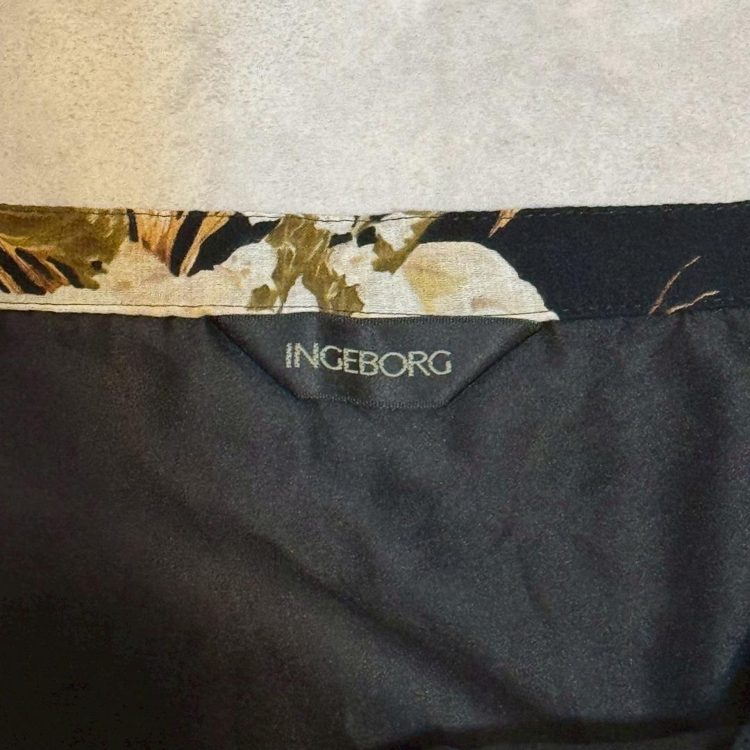 INGEBORG インゲボルグ 黒 花柄 ロング フレア スカート R111
