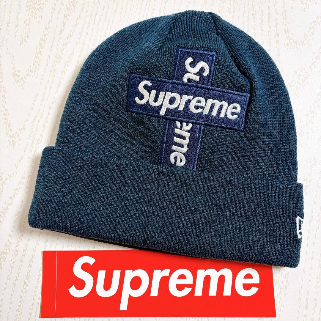 Supreme NEW ERA ニット帽　ビーニー　クロスBOXロゴ　ネイビー