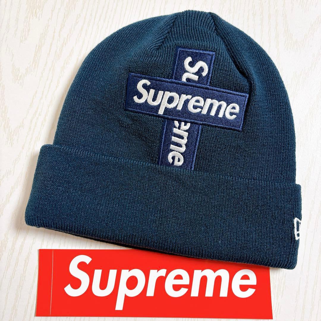 Supreme NEW ERA ニット帽　ビーニー　クロスBOXロゴ　ネイビー