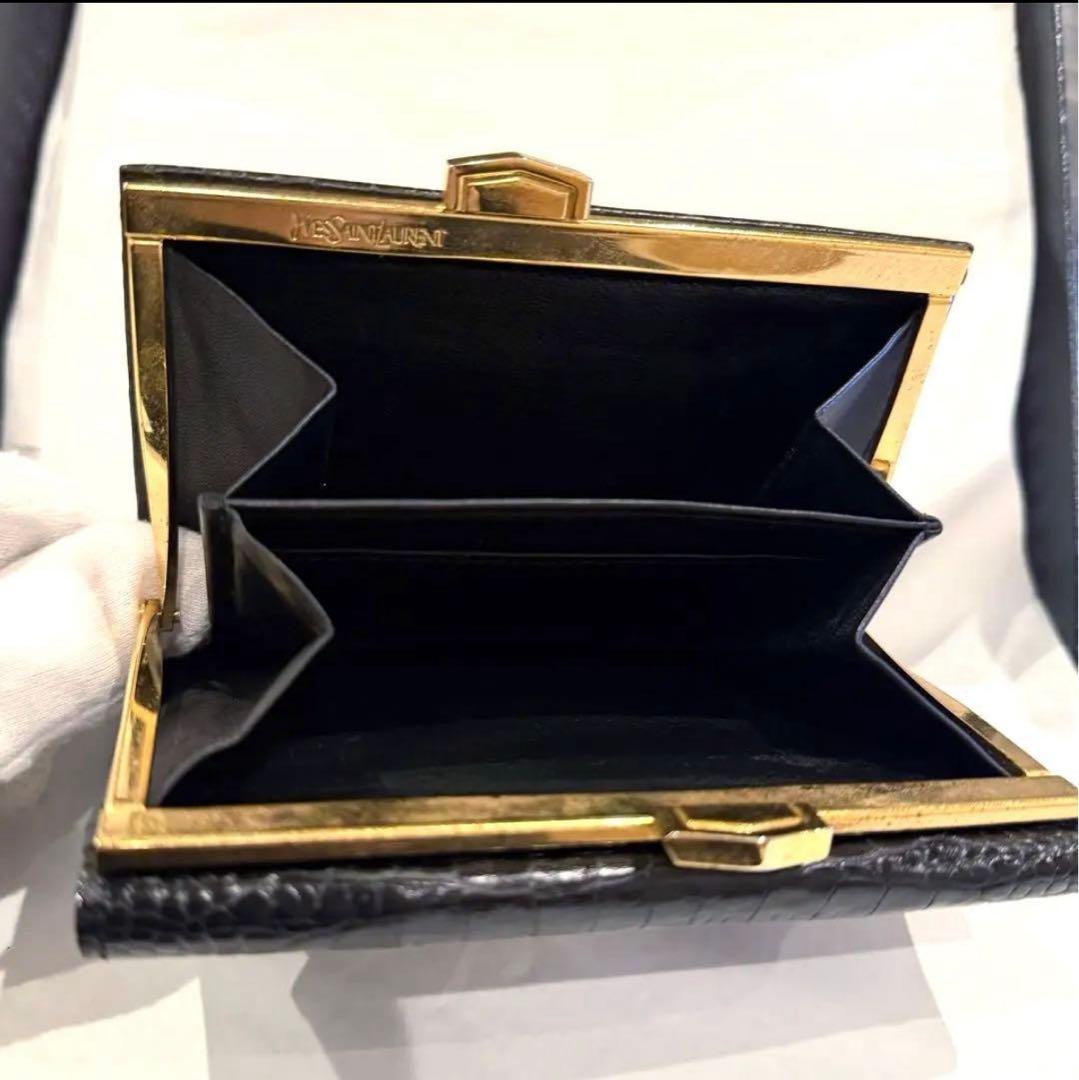 極美品‼️イブサンローラン ブラック 財布 廃盤品 クロコ型押し 希少 高級感