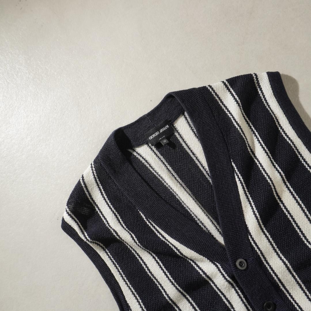 GIORGIO ARMANI ストライプ柄ボタンアップベスト 紺/FZ122