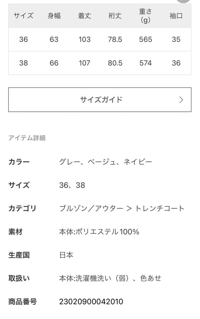 新品未使用 IENA ポプリンシングルトレンチコート ネイビー