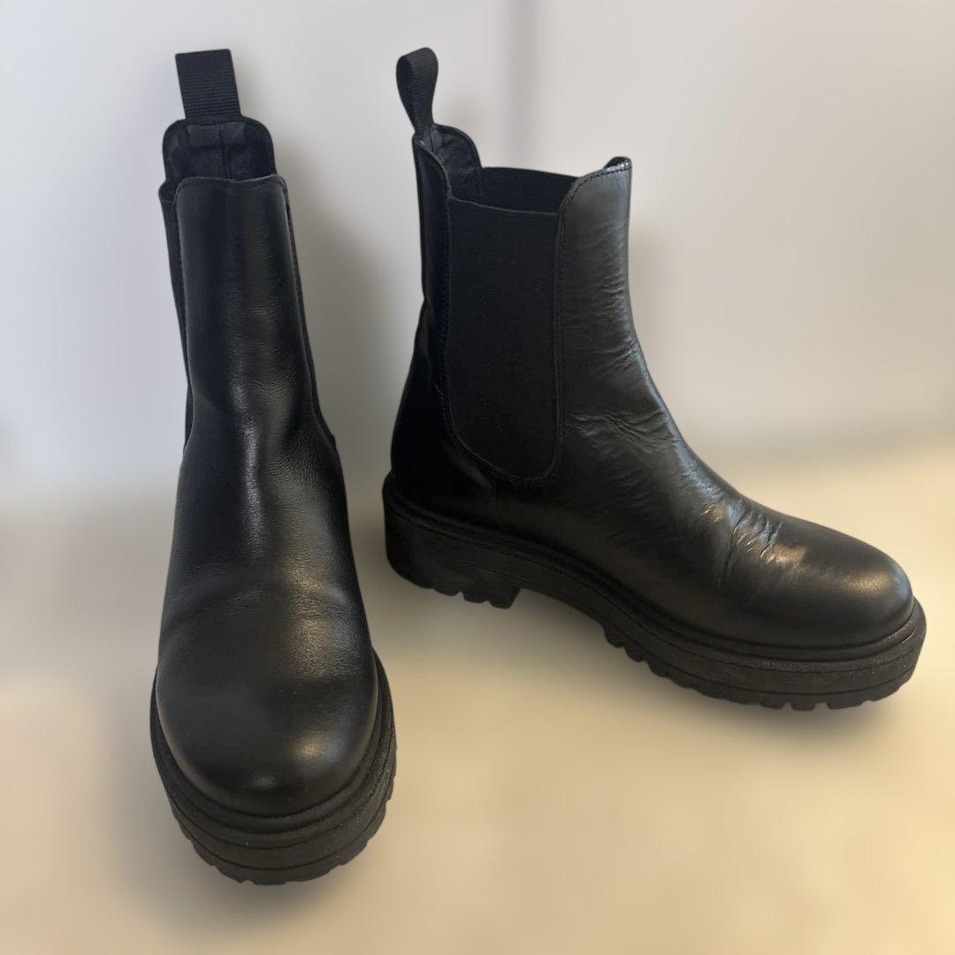【美品】FAEDA（SHIPS）サイドゴアブーツ黒ブラックレザー本革39 箱付き