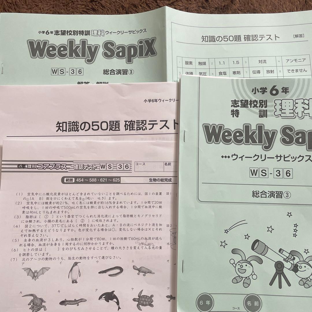 2026年受験生　SAPIX6年理科　ウィークリーサピックス　SS特訓