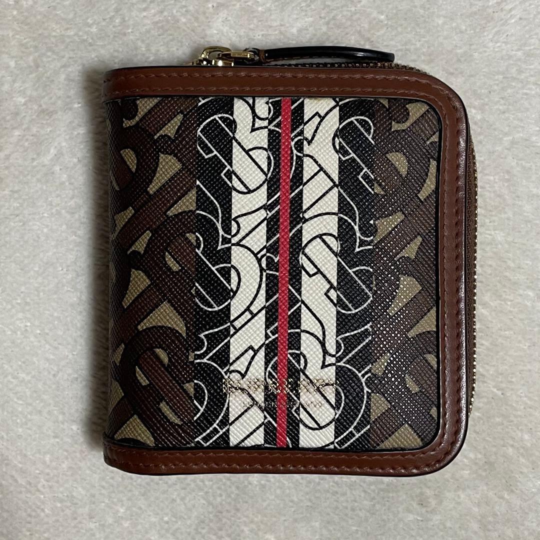 お*つ様 【現行】バーバリー 折財布 ラウンドジップ TBモノグラム 付属品有