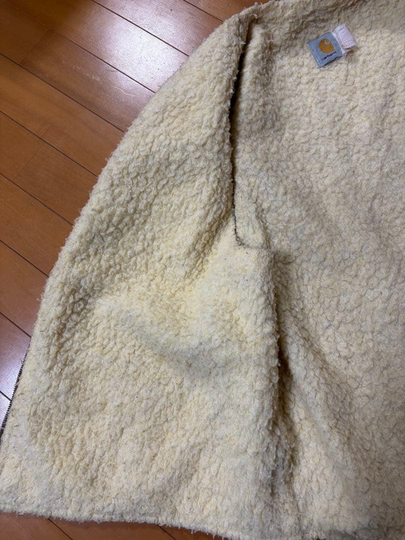 Carhartt ベージュ ジッパーベスト　ダック　古着　ビンテージ　ボア