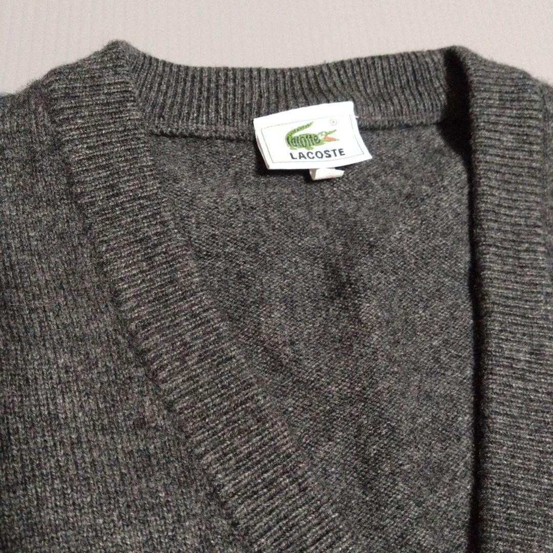 美品✨️LACOSTE ダークグレー Vネックカーディガン　ゆったり　毛100%