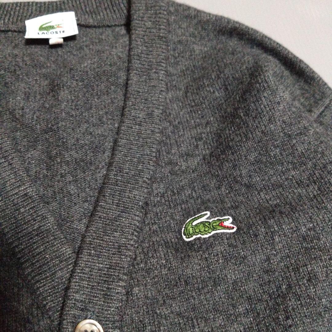 美品✨️LACOSTE ダークグレー Vネックカーディガン　ゆったり　毛100%