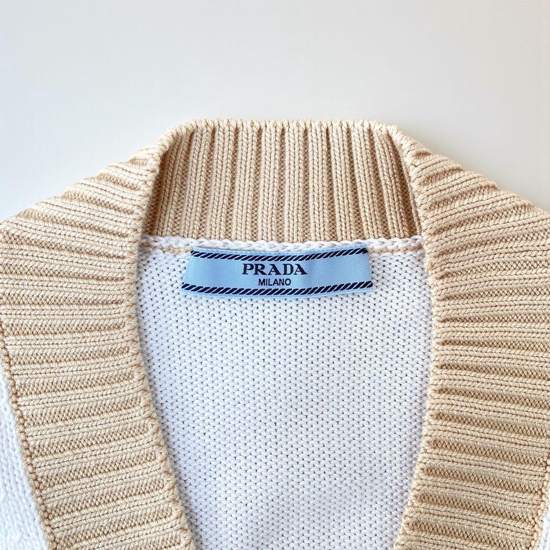 【美品】PRADA プラダ ロゴ刺繍 クロップド コットン カーディガン ニット