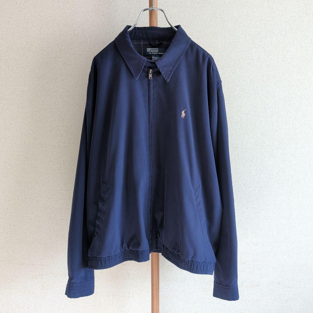 美品 90s ポロラルフローレン スウィングトップ ネイビー 裏地チェック XL