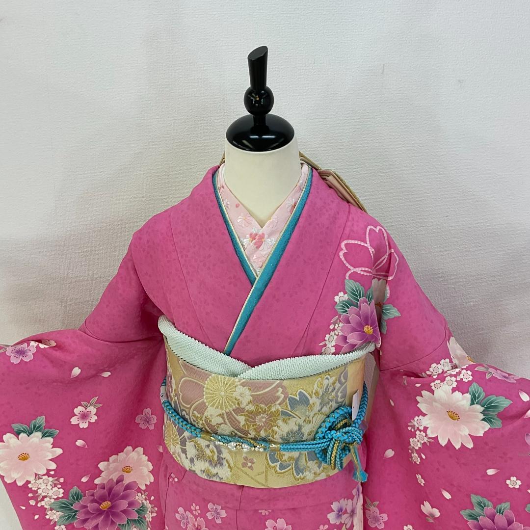お振袖　単品　お仕立て上り品　桜　ピンク　正絹　美品　成人式　袴スタイルにも